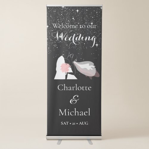 Elegant Chic Black and White Wedding Welcome Retractable Banner