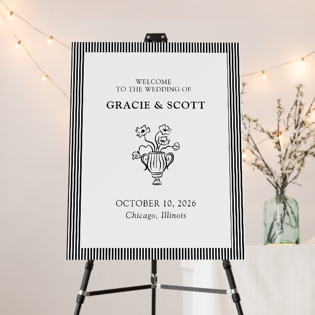 Elegant Chic Black and White Wedding Welcome Sign (In Situ (Stand))