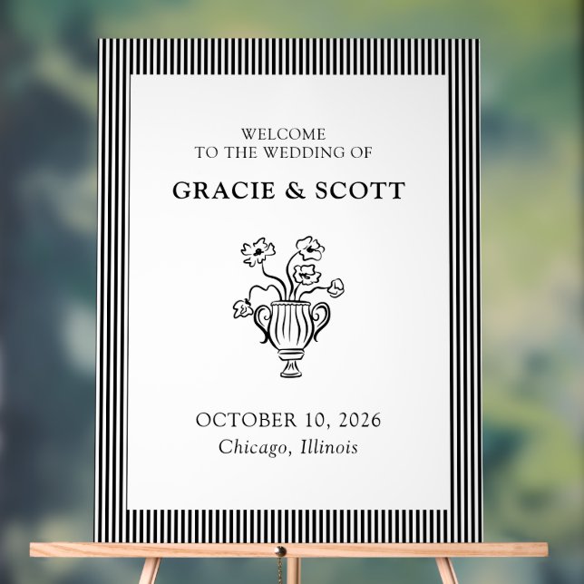 Elegant Chic Black and White Wedding Welcome Sign (Neutral)