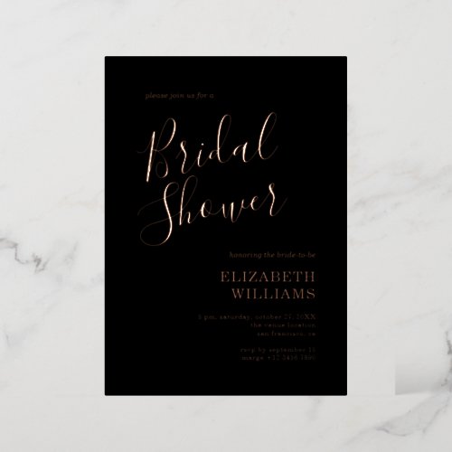 Elegant Chic Black Bridal Shower Rose Gold Foil Invitation