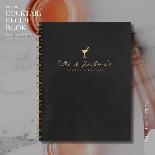 Elegant Chic Black Couples Blank Cocktail Recipe Notebook