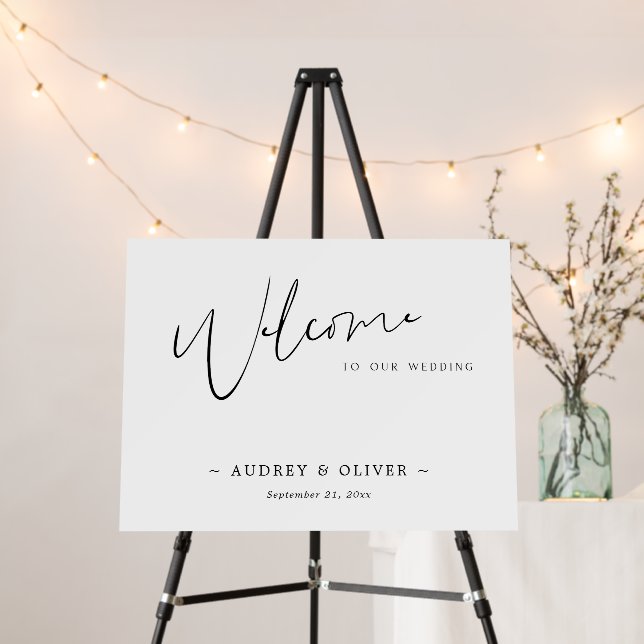 Elegant Chic Black Diagonal Wedding Welcome Sign (In Situ (Stand))