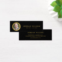 Elegant Chic Black & Faux Gold Profile Photo Mini Business Card