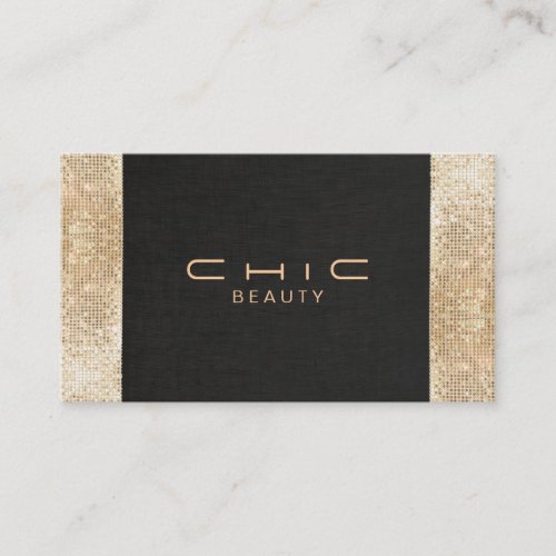 Elegant Chic Black Linen Gold Sequin Beauty Business Card Templates