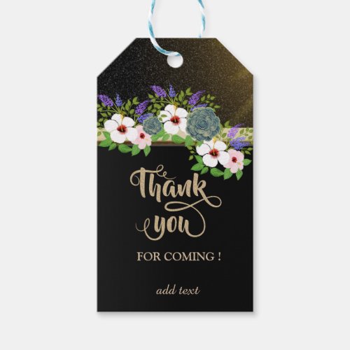 Elegant Chic BlackFloral Succulents  Thank You Gift Tags