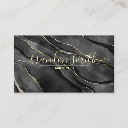 elegant chic black gold agate signature script business card