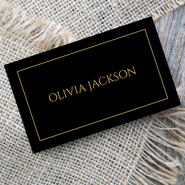 Elegant Chic Black & Gold Border Typography Script Business Card (Creator Uploaded)