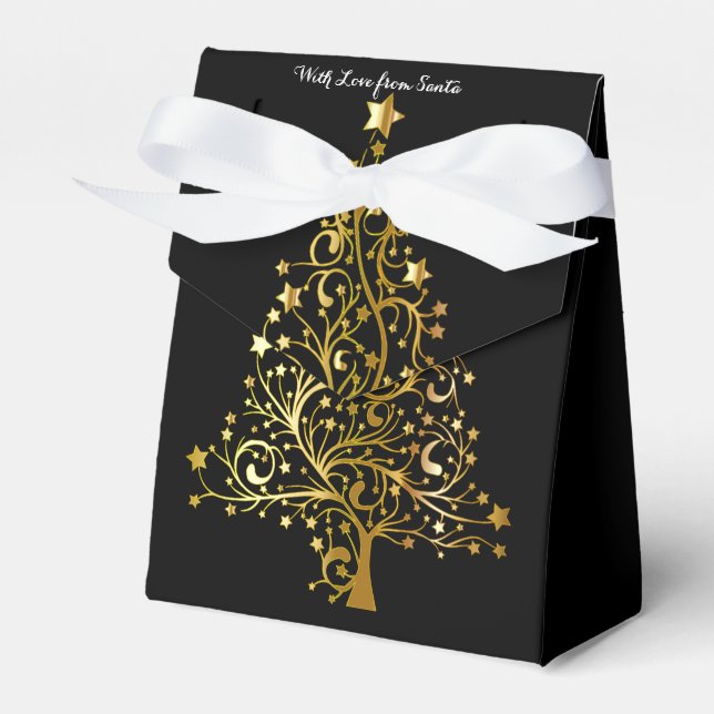 Elegant Chic Black Gold Christmas Tree Favor Box (Front Side)