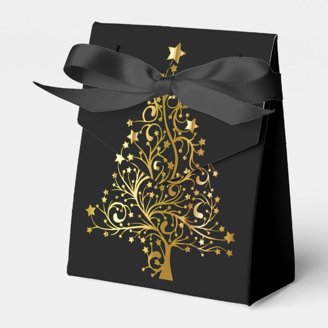 Elegant Chic Black Gold Christmas Tree Favor Box (Front Side)