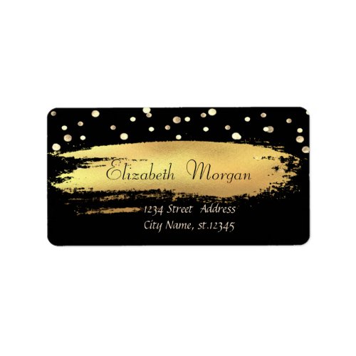 Elegant Chic Black Gold Confetti Brush Stroke Label
