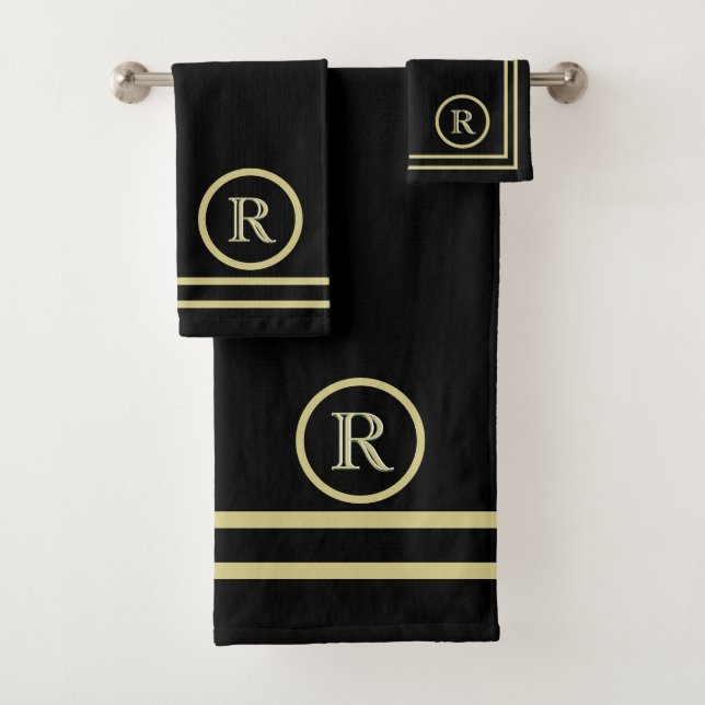 Elegant Chic Black Gold Custom Monogram    Bath Towel Set (Insitu)
