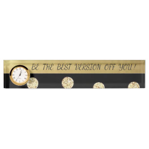 Elegant Chic Black Gold Dots-Motivational Message Desk Name Plate