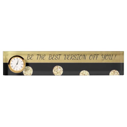 Elegant Chic Black Gold Dots_Motivational Message Desk Name Plate