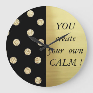 Elegant Chic Black Gold Dots-Motivational Message Large Clock