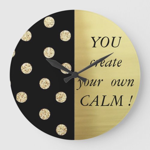 Elegant Chic Black Gold Dots_Motivational Message Large Clock