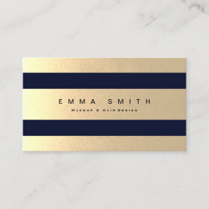 Elegant Chic Black Gold Foil Striped Luxury Blue Business Card