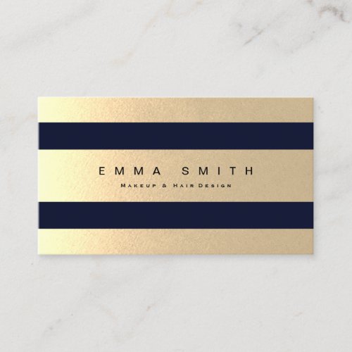 Elegant Chic Black Gold Foil Striped Luxury Blue Business Card