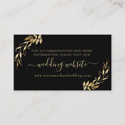 Elegant Chic Black  Gold Foliage Wedding Website Enclosure Card