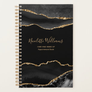 Elegant Chic Black Gold Marble Agate Personalized Planner