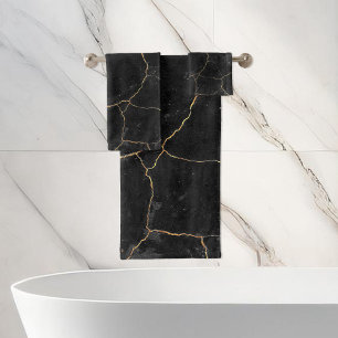 Elegant Chic Black Gold Marble Bath Towel Set