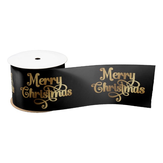  Elegant Chic Black Gold Merry Christmas Wrapping Satin Ribbon (Spool)