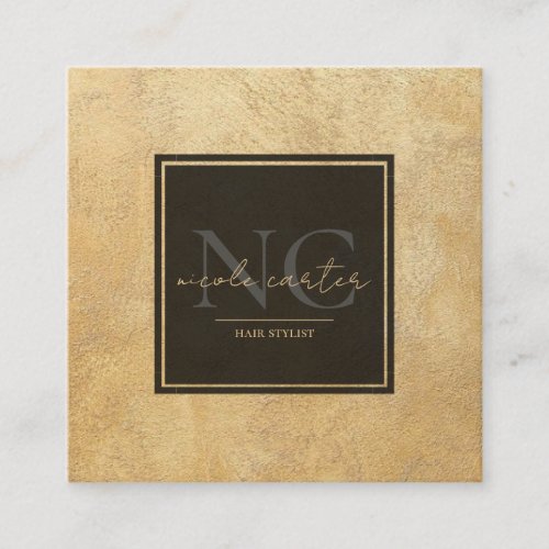 elegant chic black gold modern monogram square business card