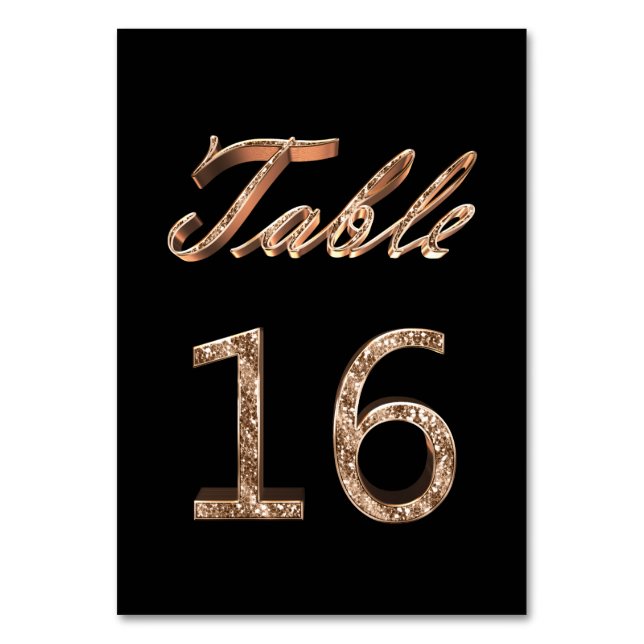 Elegant Chic Black Gold Party Table Number 16 (Front)