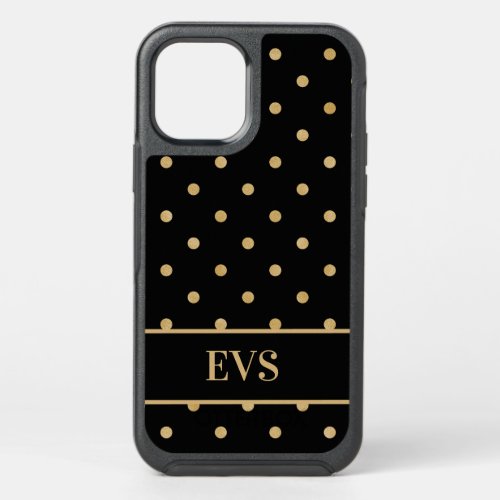 Elegant Chic Black Gold Polka Dots OtterBox Symmetry iPhone 12 Case