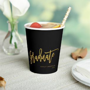 Elegant Chic Black Gold Script Graduate Party Paper Cups