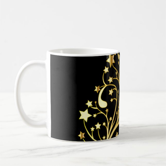 Elegant Chic Black Gold Stars Stylish Party Mug (Left)