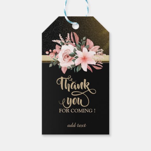 Elegant Chic BlackGold StripeFlowers Thank You Gift Tags