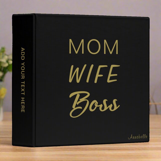 Elegant Chic Black & Gold Typography Mom Quote 3 Ring Binder (Creator Uploaded)