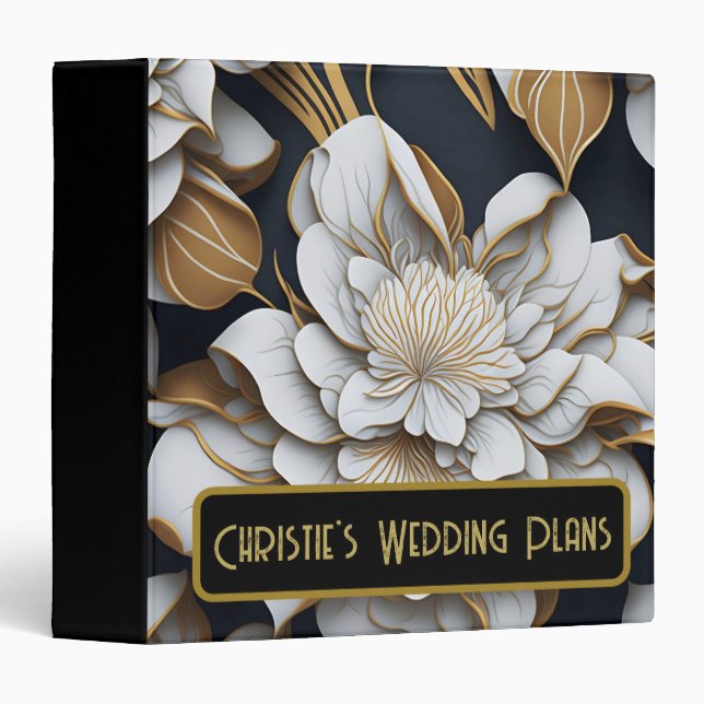 Elegant Chic Black & Gold Wedding Plans Binder (Front/Spine)