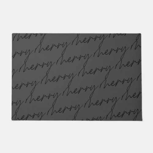 Elegant Chic Black Gray Merry Script Lettering Doormat