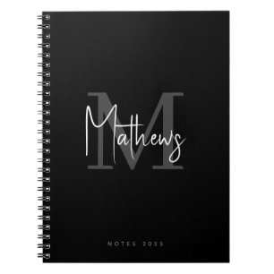 Elegant Chic Black Gray White Monogram Name Notebook