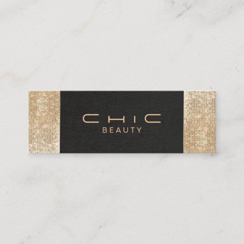 Elegant Chic Black Linen Gold Sequin Beauty Business Card