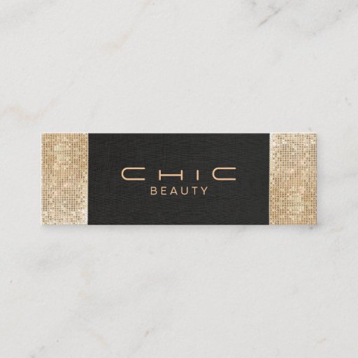 Customizable Elegant Chic Black Linen Gold Sequin Beauty Business Card