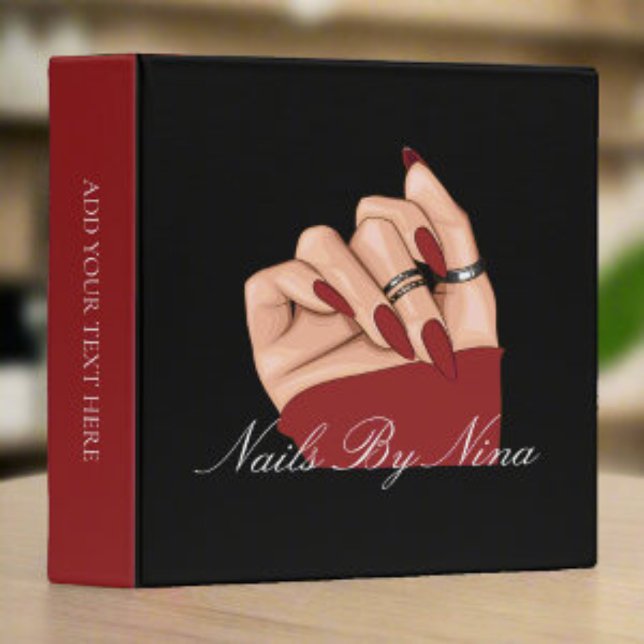 Elegant Chic Black & Red Nail Salon Beauty  3 Ring Binder (Creator Uploaded)