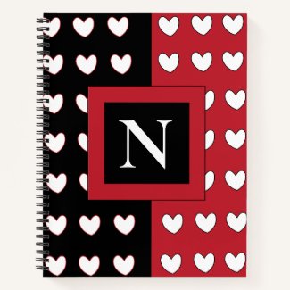 Elegant Chic Black Red White Hearts Monogram