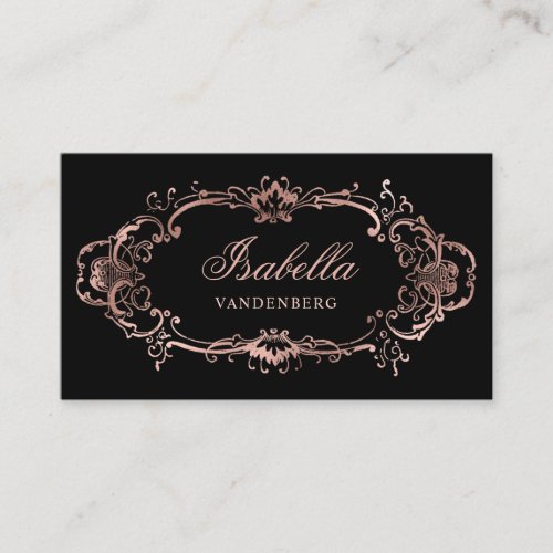 Elegant Chic Black Rose Gold Vintage Ornament Business Card