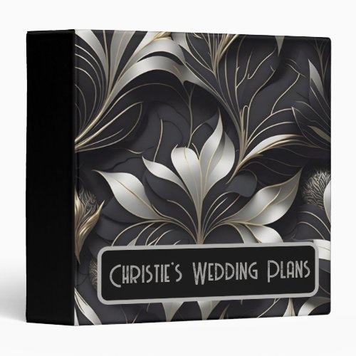 Elegant Chic Black  Silver Wedding Plans Binder