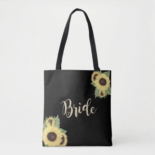 Elegant Chic Black Sunflowers Bride Tote Bag
