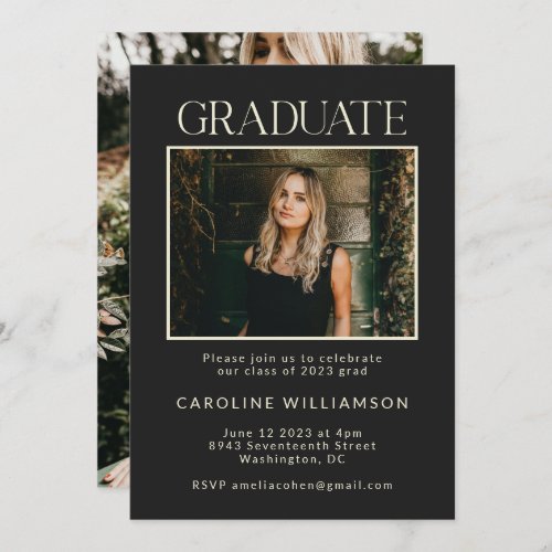 Elegant Chic Black Two Photo Graduation Party Invitation