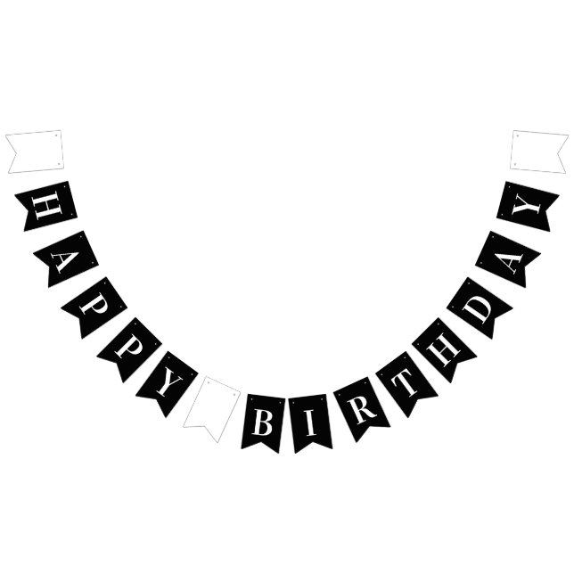 Elegant Chic Black White Happy Birthday Bunting Flags (All)