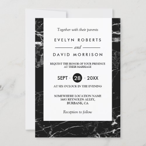 Elegant Chic Black White Marble Simple Wedding Card