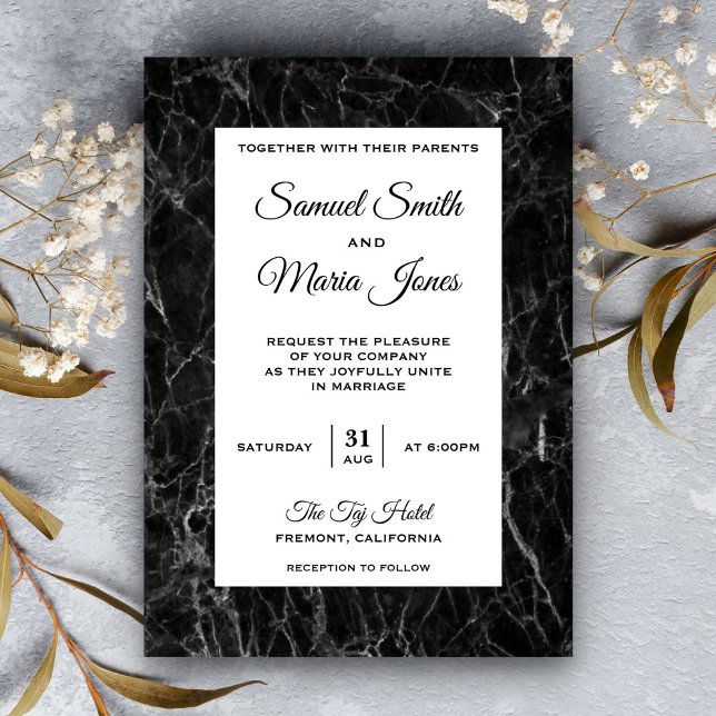 Elegant Chic Black White Marble Wedding Invitation (Creator Uploaded)
