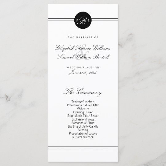 Elegant Chic Black White Monogram Wedding Program | Zazzle.com