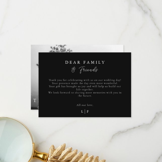 Elegant Chic Black & White Photo Thank You Card (Front/Back In Situ)