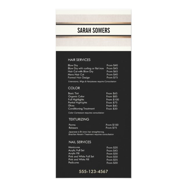 Elegant Chic Black White Price List Service Menu (Front)