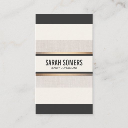 Customizable Black and White Striped Gold Chic Professional Business Card Templates